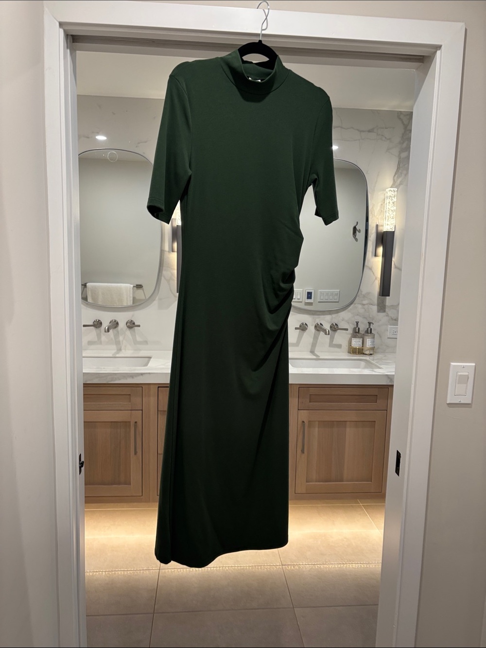 OGL Dark Green Mock Neck Short Sleeve Maxi Dress